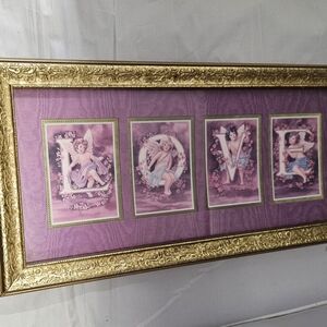 LOVE PRINT CHERUBS MATTED  GOLD FRAME 17 X 8